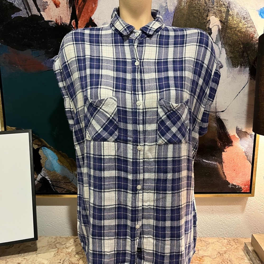 Rails Blue and White Plaid Womens Shirt top medium Nordstrom m